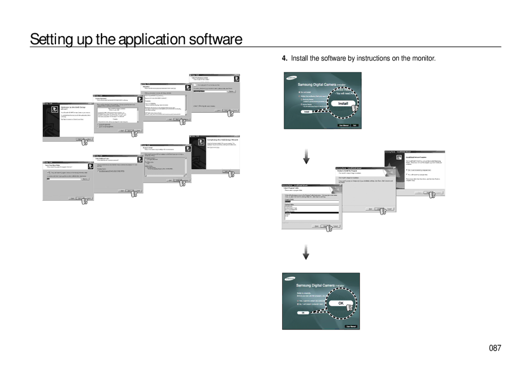 Samsung EC-L310WNBA/IT, EC-L310WNBA/FR, EC-L310WBBA/FR manual 087, Install the software by instructions on the monitor 