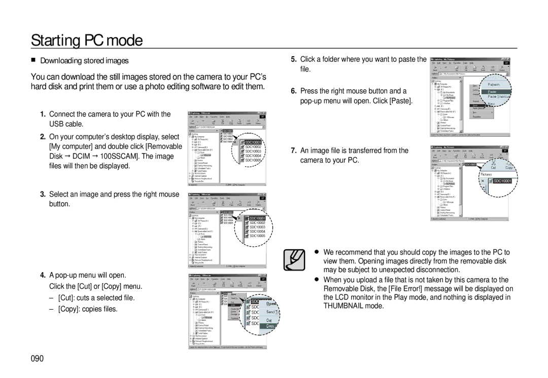 Samsung EC-L310WNBC/IT manual Downloading stored images, 090, An image ﬁle is transferred from the camera to your PC 