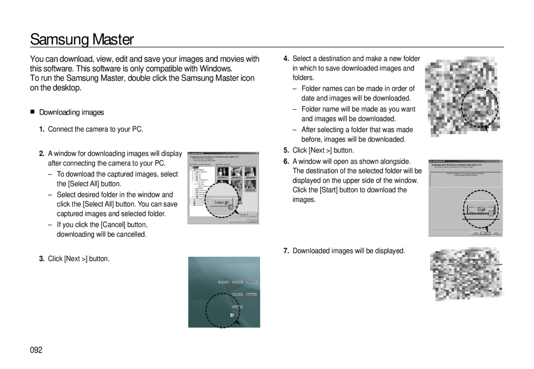 Samsung EC-L310WSBC/IT, EC-L310WNBA/FR manual Samsung Master, Downloading images, 092, Connect the camera to your PC 