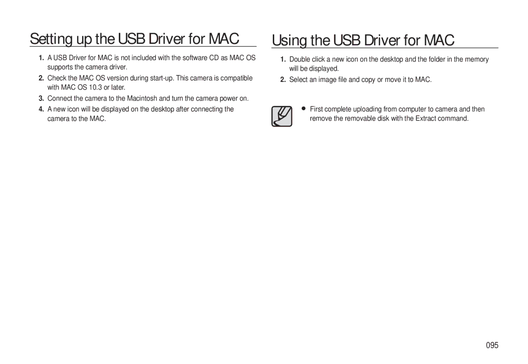 Samsung EC-L310WPBA/IT, EC-L310WNBA/FR, EC-L310WBBA/FR Setting up the USB Driver for MAC, Using the USB Driver for MAC, 095 