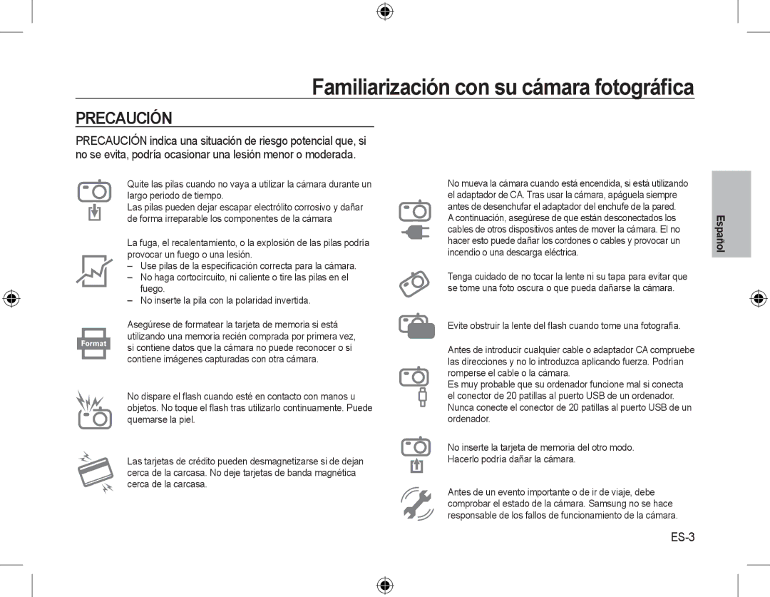 Samsung EC-L310WSBA/VN, EC-L310WNBA/FR, EC-L310WBBA/FR, EC-L310WSBA/FR, EC-L310WPBA/FR, EC-L310WBBA/IT manual Precaución, ES-3 