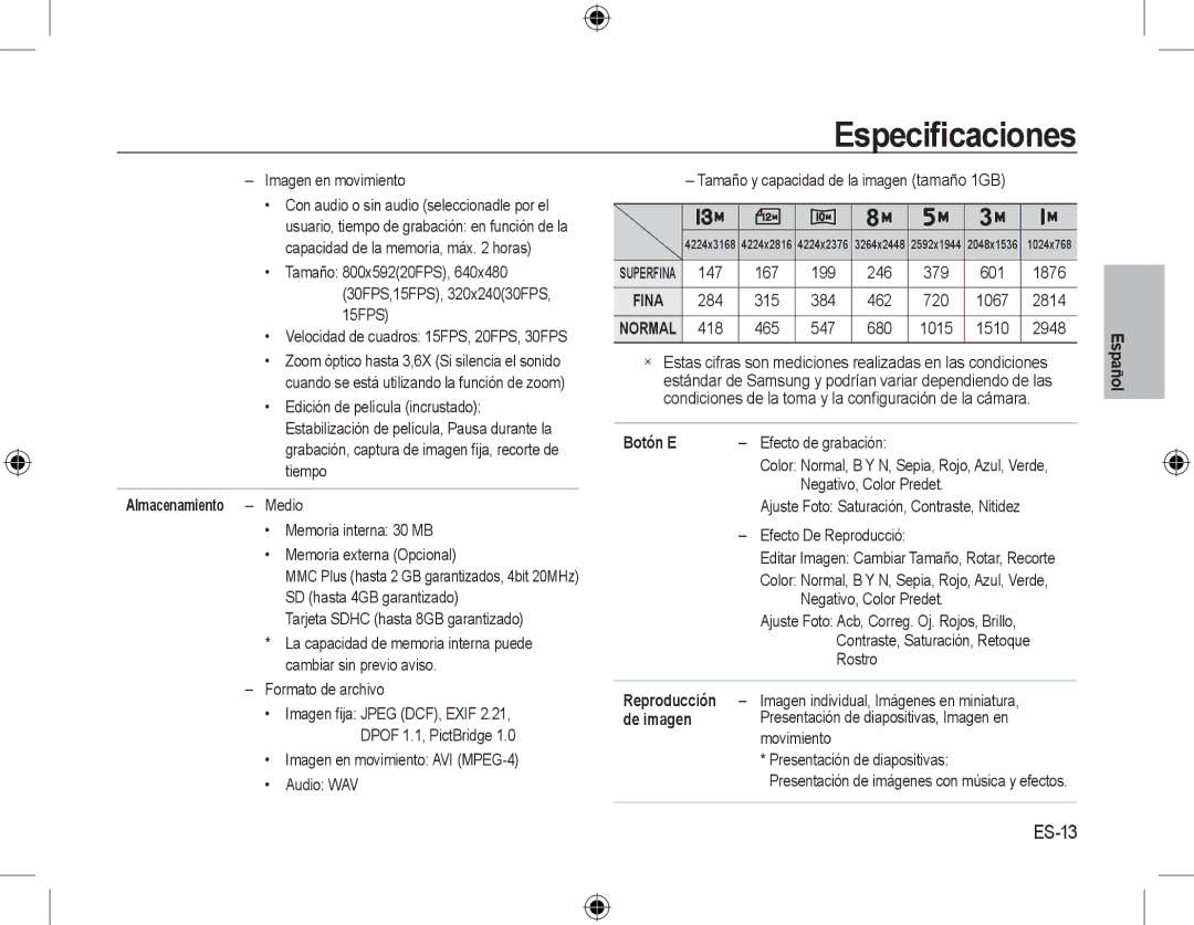 Samsung EC-L310WSBA/RU, EC-L310WNBA/FR, EC-L310WBBA/FR, EC-L310WSBA/FR, EC-L310WPBA/FR ES-13, Almacenamiento Medio, De imagen 