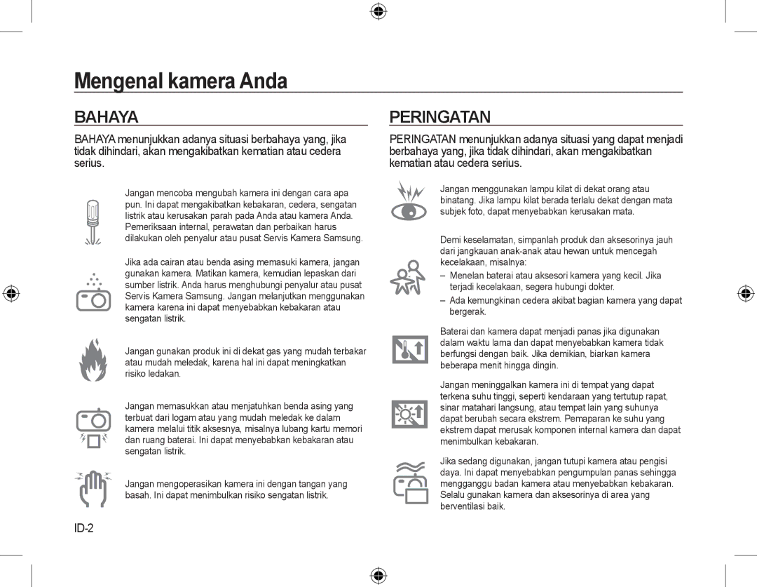 Samsung EC-L310WSBA/E3, EC-L310WNBA/FR, EC-L310WBBA/FR, EC-L310WSBA/FR, EC-L310WPBA/FR, EC-L310WBBA/IT manual Bahaya, ID-2 