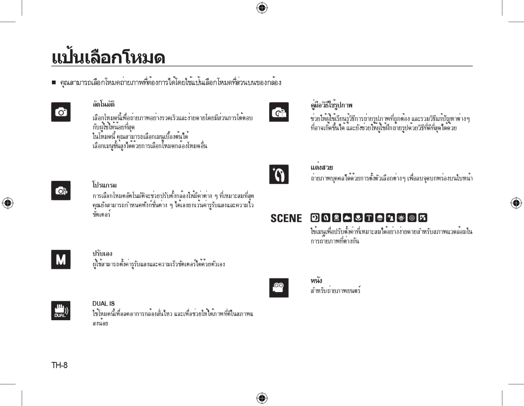 Samsung EC-L310WNBA/E3, EC-L310WNBA/FR, EC-L310WBBA/FR, EC-L310WSBA/FR, EC-L310WPBA/FR, EC-L310WBBA/IT แป้นเลือกโหมด, TH-8 