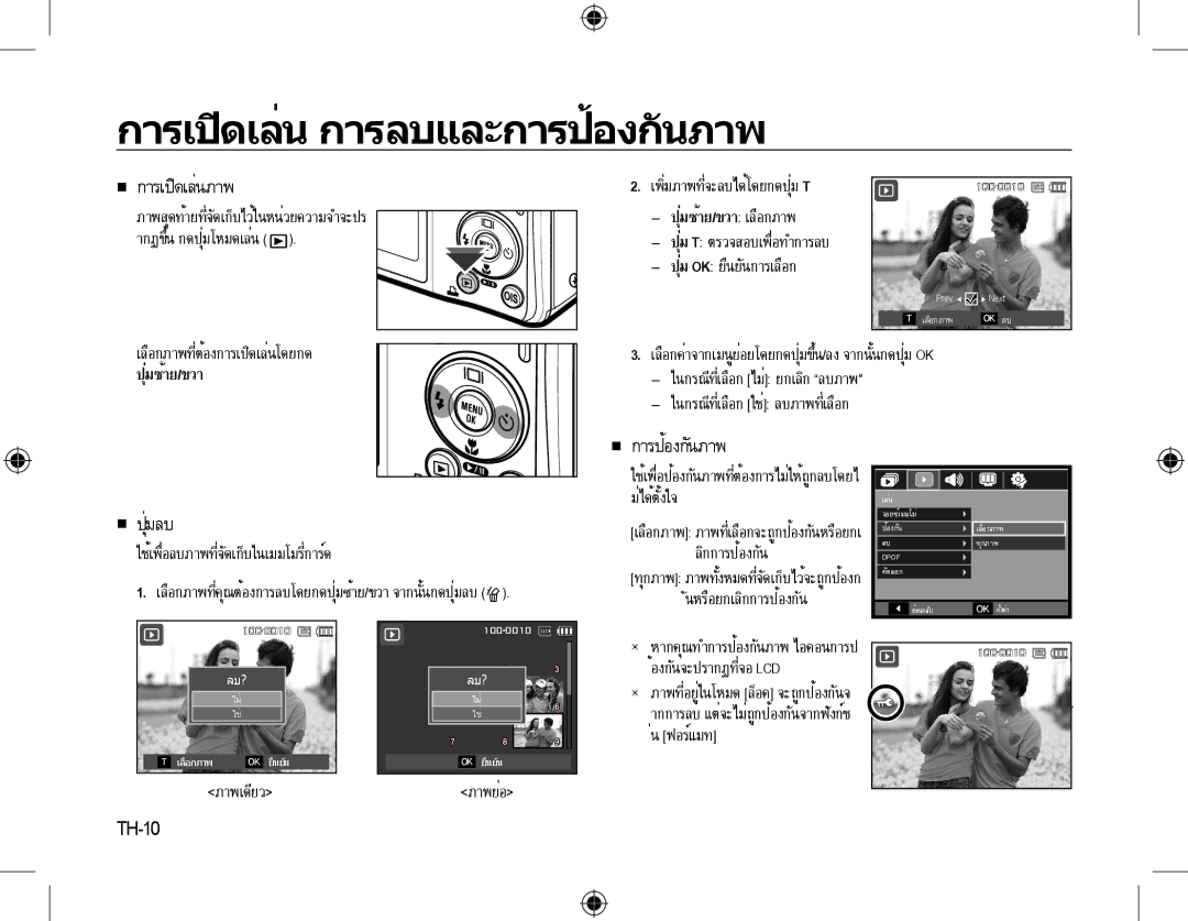 Samsung EC-L310WSDA/E3, EC-L310WNBA/FR, EC-L310WBBA/FR, EC-L310WSBA/FR manual การเปิดเล่น การลบและการป้องกันภาพ, TH-10 