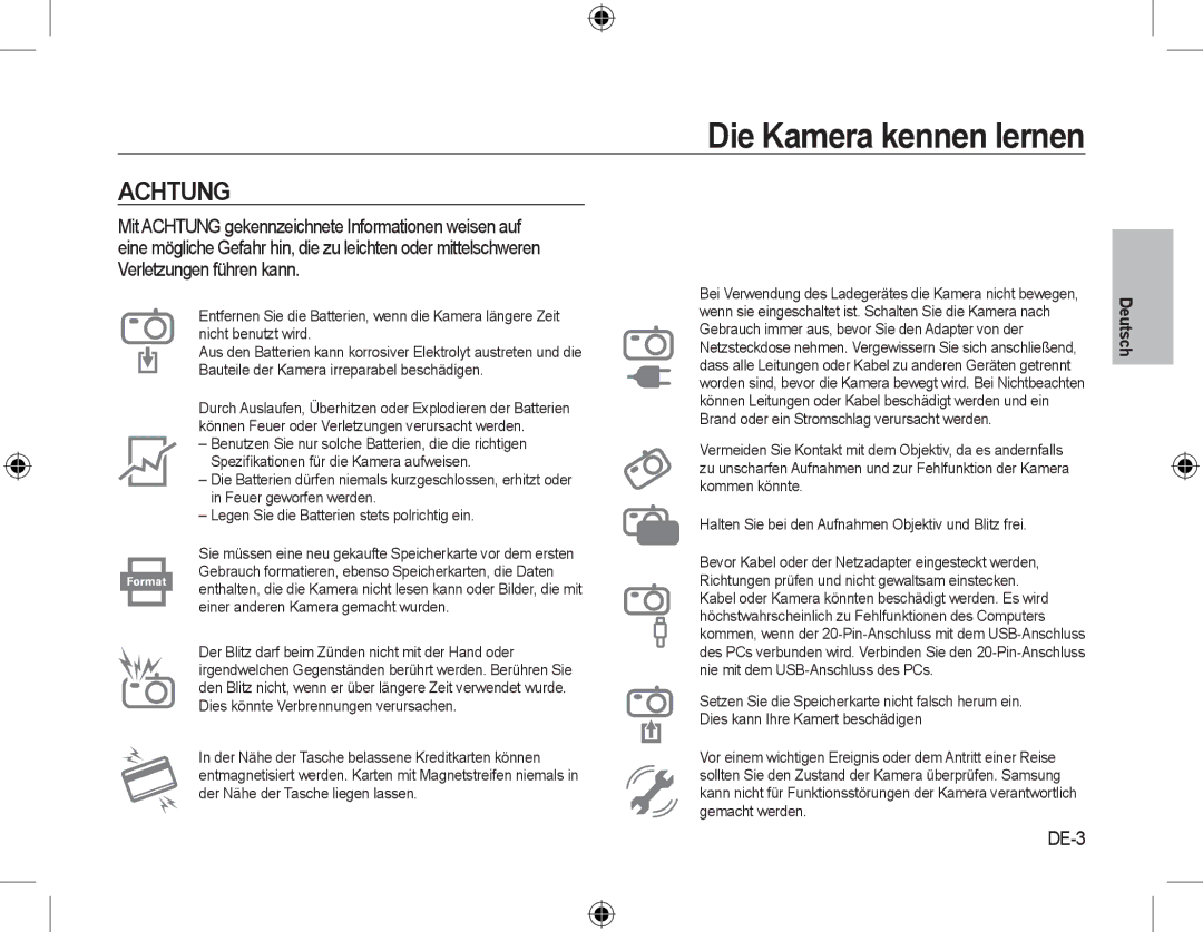 Samsung EC-L310WSBA/VN, EC-L310WNBA/FR, EC-L310WBBA/FR, EC-L310WSBA/FR, EC-L310WPBA/FR, EC-L310WBBA/IT manual Achtung, DE-3 