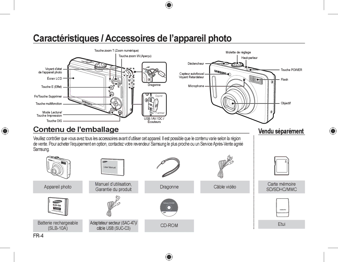 Samsung EC-L310WBBA/RU, EC-L310WNBA/FR Caractéristiques / Accessoires de l’appareil photo, Contenu de lemballage, FR-4 