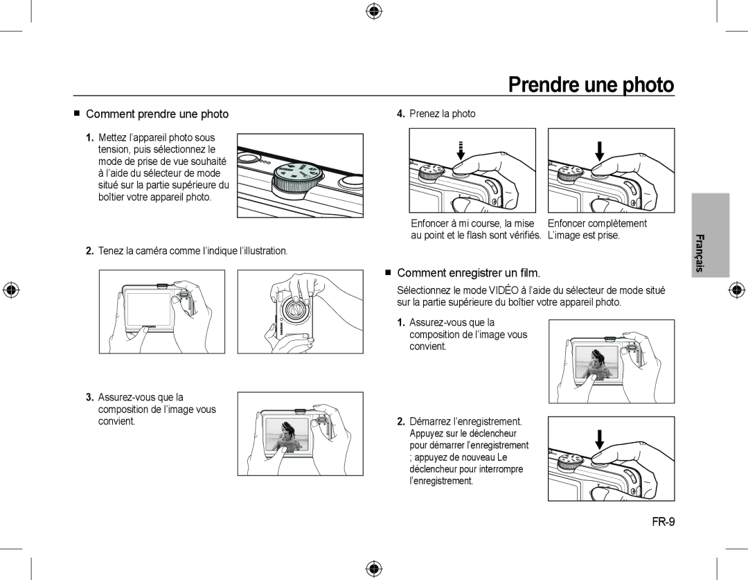 Samsung EC-L310WPBA/FR, EC-L310WNBA/FR Prendre une photo,  Comment prendre une photo,  Comment enregistrer un ﬁlm, FR-9 