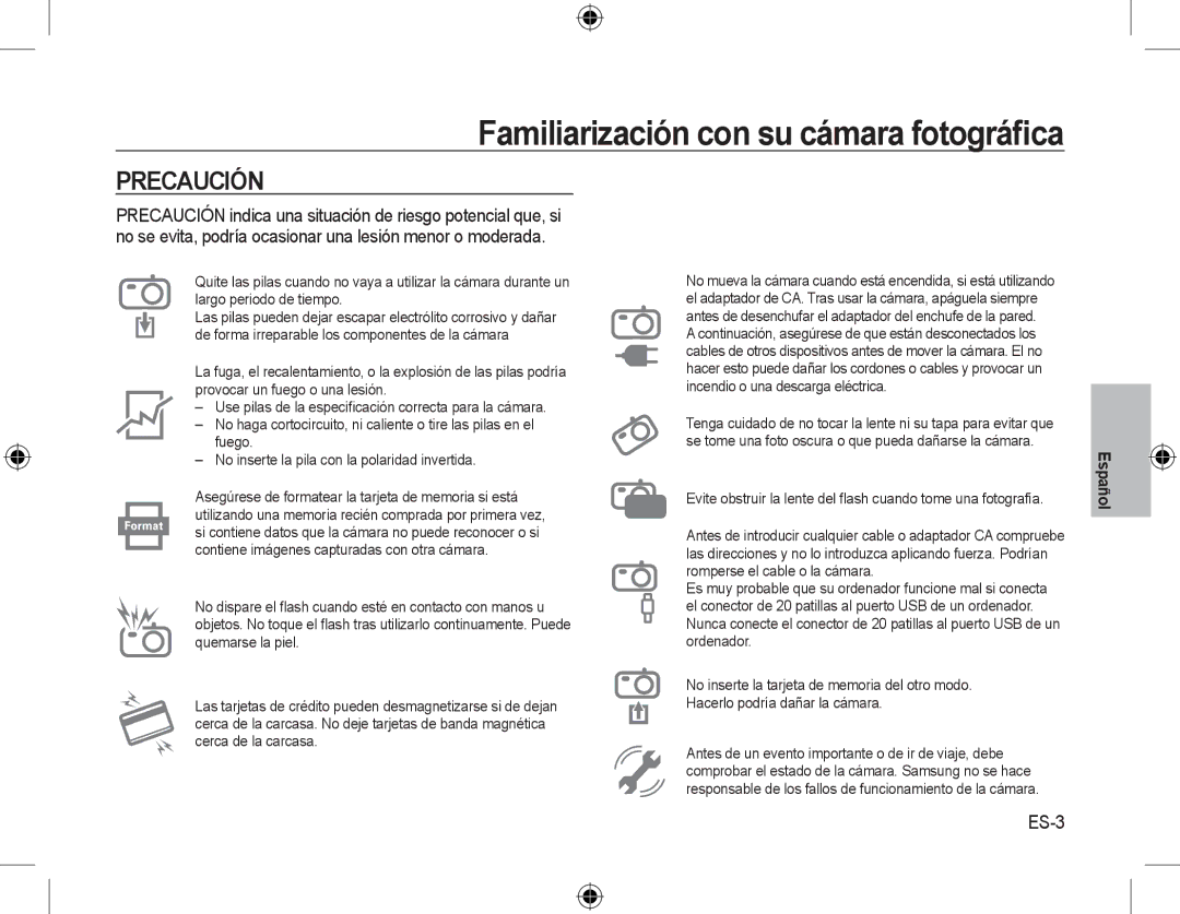 Samsung EC-L310WSBC/IT, EC-L310WNBA/FR, EC-L310WBBA/FR, EC-L310WSBA/FR, EC-L310WPBA/FR, EC-L310WBBA/IT manual Precaución, ES-3 