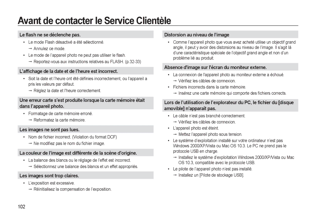 Samsung EC-L310WPBA/FR, EC-L310WNBA/FR, EC-L310WBBA/FR, EC-L310WSBA/FR manual Avant de contacter le Service Clientèle 