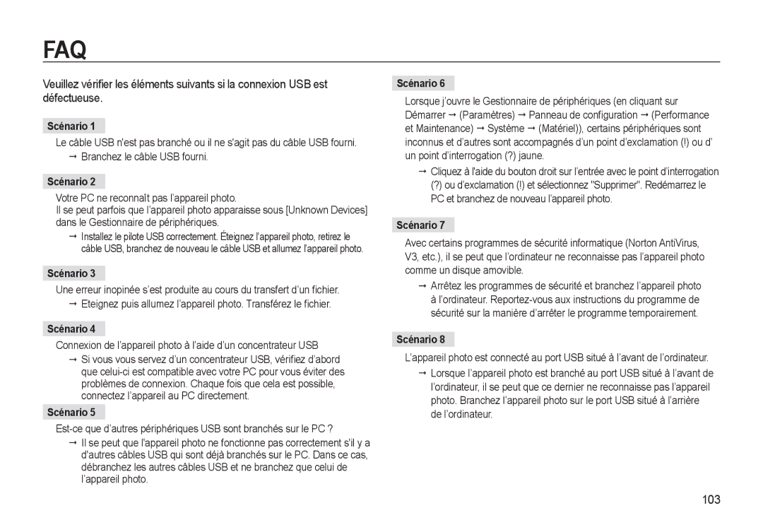 Samsung EC-L310WNBA/FR, EC-L310WBBA/FR, EC-L310WSBA/FR, EC-L310WPBA/FR manual 103, Scénario 