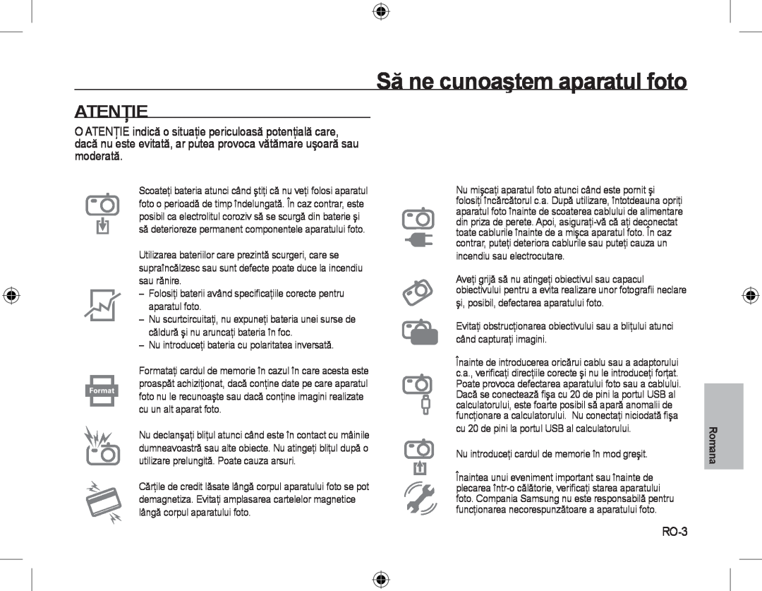 Samsung EC-L310WSBC/IT, EC-L310WNBA/FR, EC-L310WBBA/FR, EC-L310WSBA/FR manual Atenţie, RO-3, Să ne cunoaştem aparatul foto 