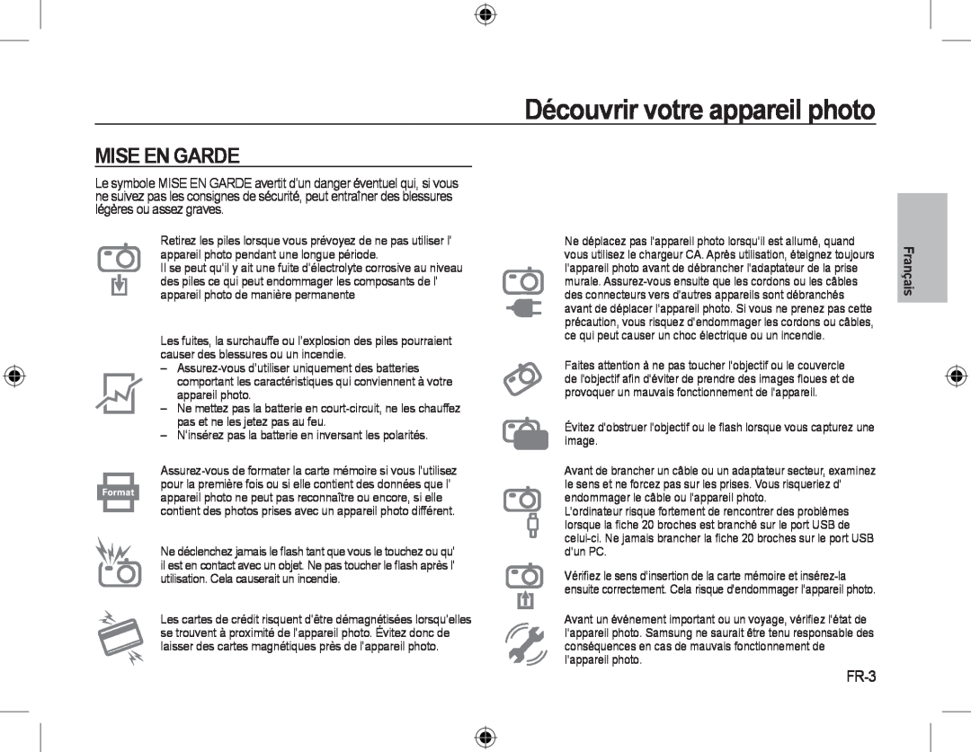 Samsung EC-L310WPBA/RU, EC-L310WNBA/FR, EC-L310WBBA/FR, EC-L310WSBA/FR Mise En Garde, FR-3, Découvrir votre appareil photo 