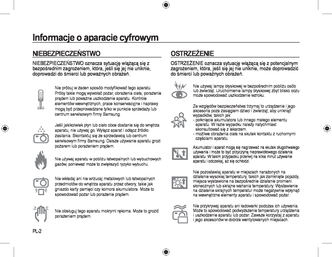 Samsung EC-L310WSBA/E3, EC-L310WNBA/FR, EC-L310WBBA/FR Niebezpieczeństwo, Ostrzeżenie, PL-2, Informacje o aparacie cyfrowym 