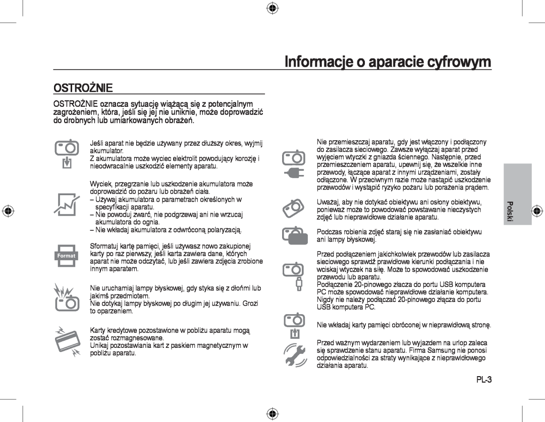 Samsung EC-L310WSDA/E3, EC-L310WNBA/FR, EC-L310WBBA/FR, EC-L310WSBA/FR manual Ostrożnie, PL-3, Informacje o aparacie cyfrowym 