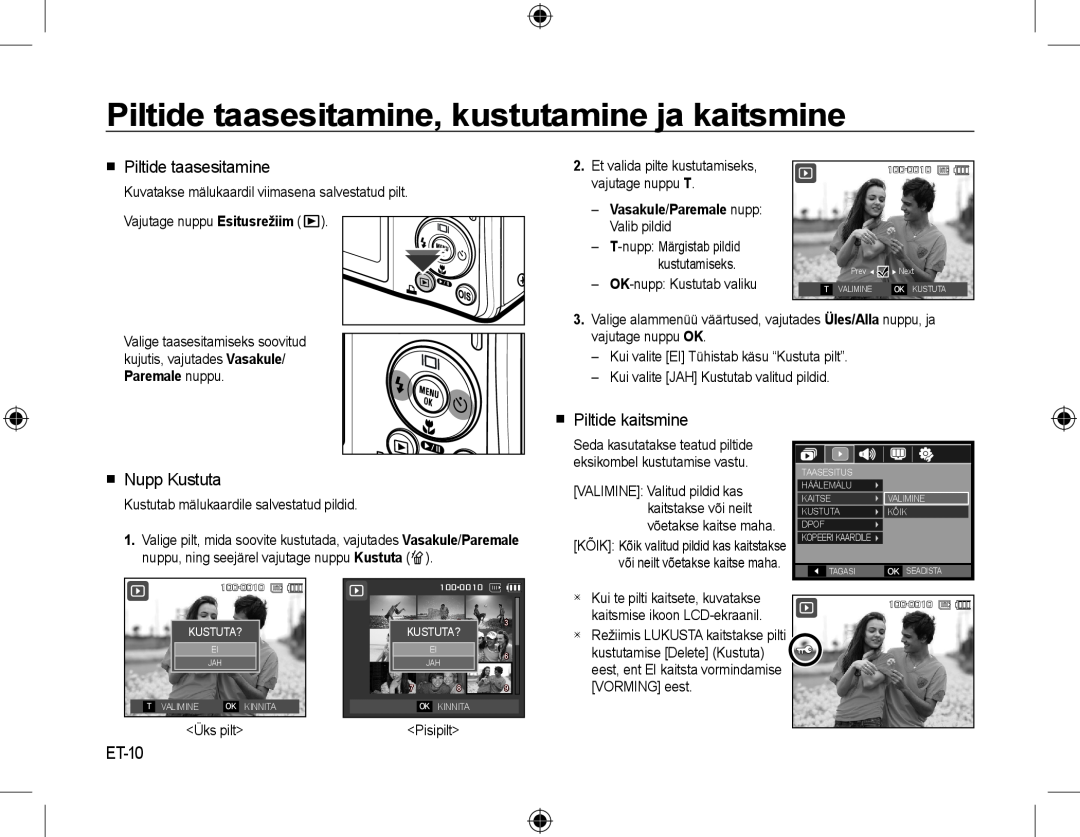 Samsung EC-L310WSBA/VN manual Piltide taasesitamine, kustutamine ja kaitsmine,  Piltide taasesitamine,  Piltide kaitsmine 