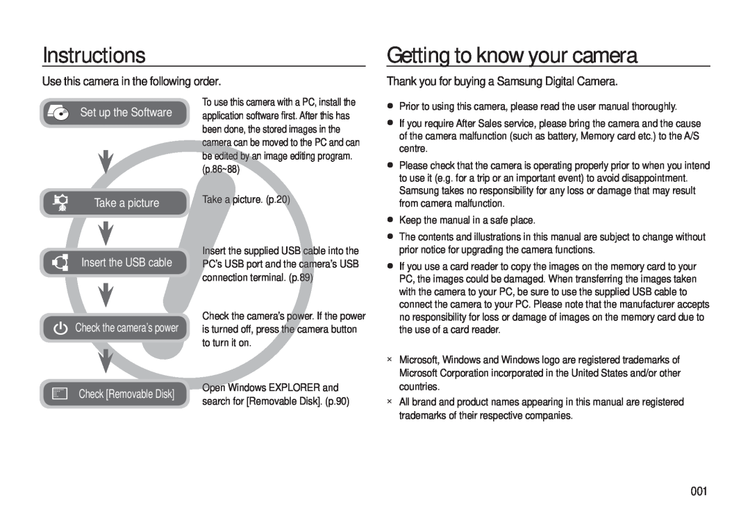 Samsung EC-L310WSBA/FR Instructions, Getting to know your camera, Use this camera in the following order, Take a picture 