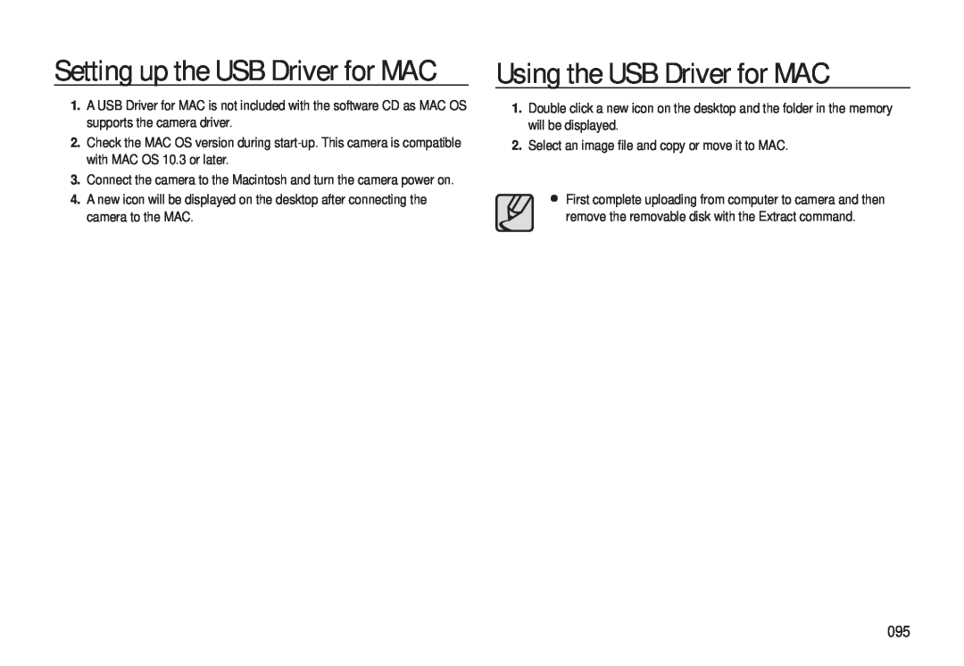 Samsung EC-L310WPBA/IT, EC-L310WNBA/FR, EC-L310WBBA/FR manual Setting up the USB Driver for MAC, Using the USB Driver for MAC 