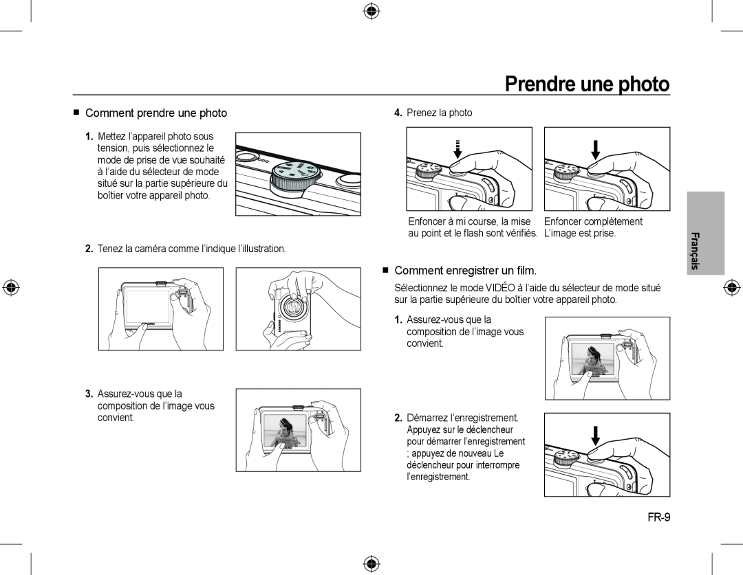 Samsung EC-L310WPBA/FR manual Prendre une photo,  Comment prendre une photo,  Comment enregistrer un ﬁlm, FR-9, Français 