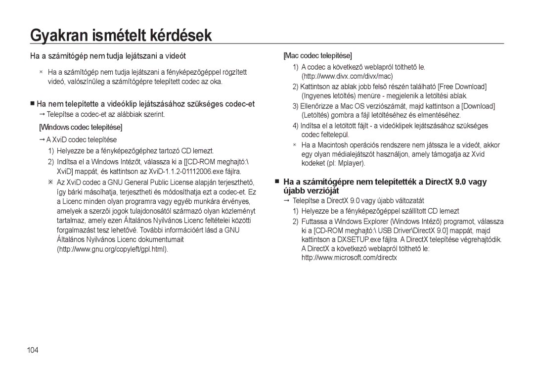 Samsung EC-L310WPBA/E3 manual Ha a számítógép nem tudja lejátszani a videót, Telepítse a codec-et az alábbiak szerint 