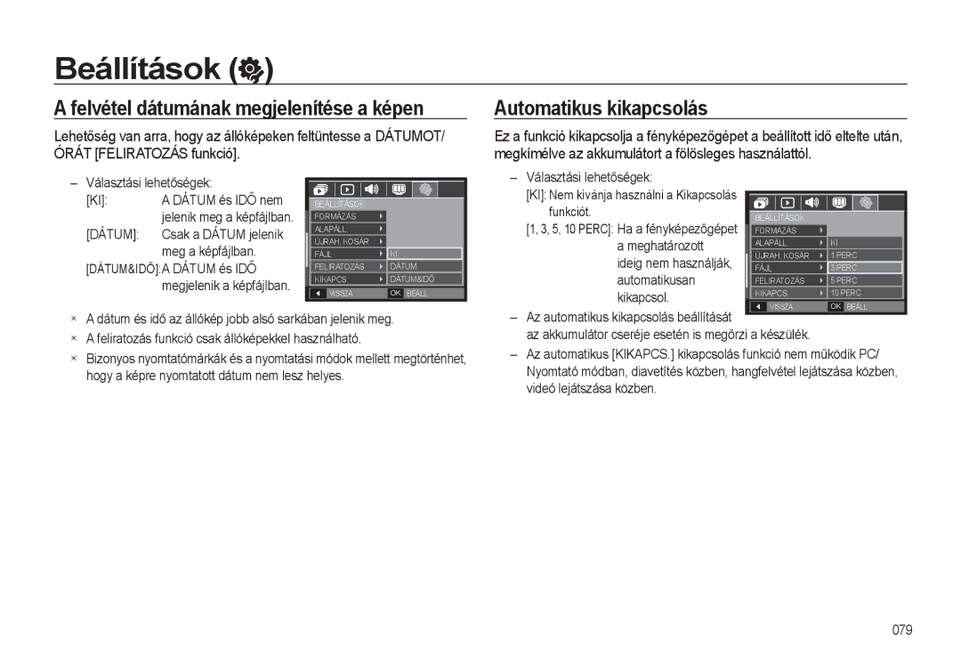 Samsung EC-L310WBBC/IT, EC-L310WPBC/IT, EC-L310WNBC/IT, EC-L310WSBC/IT, EC-L310WSBA/E1, EC-L310WBBA/E3 manual Beállítások 