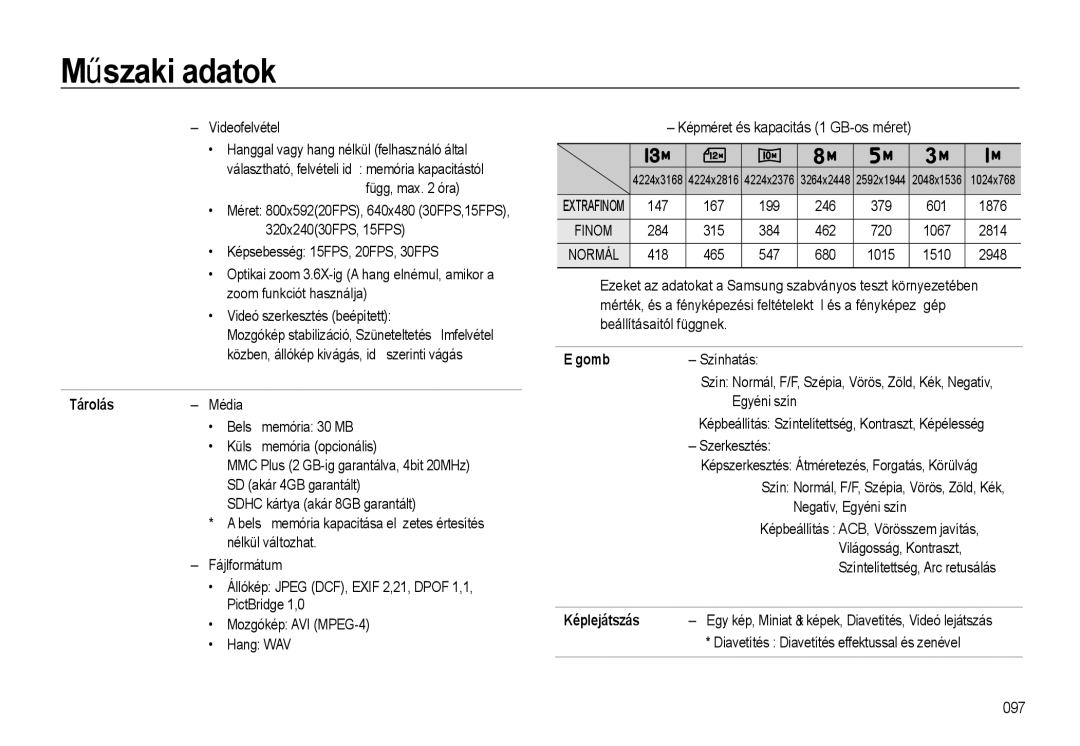 Samsung EC-L310WBBA/E1, EC-L310WPBC/IT, EC-L310WNBC/IT, EC-L310WSBC/IT, EC-L310WBBC/IT, EC-L310WSBA/E1 Tárolás, Képlejátszás 