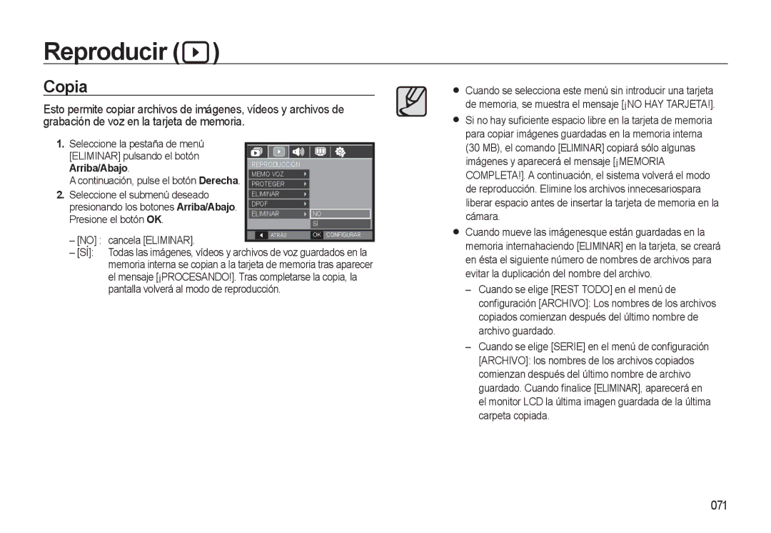 Samsung EC-L310WSBA/E1 manual Copia, 071 