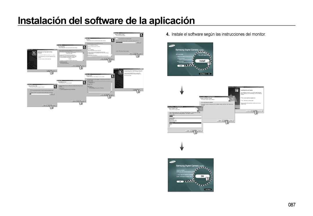 Samsung EC-L310WSBA/E1 manual 087, Instale el software según las instrucciones del monitor 