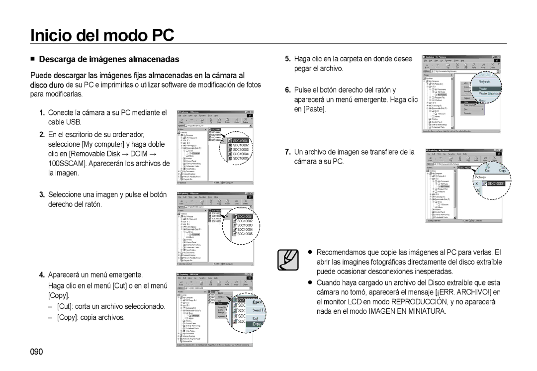 Samsung EC-L310WSBA/E1 manual Descarga de imágenes almacenadas, 090 