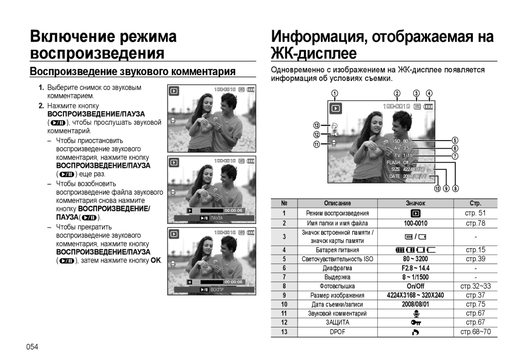 Samsung EC-L310WBBA/RU, EC-L310WSBA/RU, EC-L310WNBA/RU, EC-L310WPBA/RU manual Пауза, On/Off 