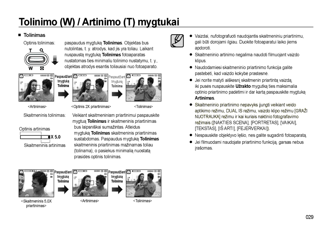 Samsung EC-L310WSBA/RU manual 029, Nuspaustą mygtuką Tolinimas fotoaparatas 