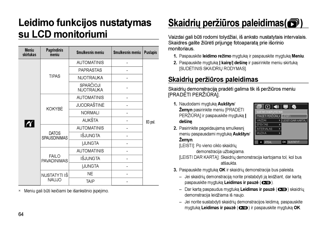 Samsung EC-L310WSBA/RU manual Skaidrių peržiūros paleidimas, Naudodami mygtuką Aukštyn Žemyn pasirinkite meniu Pradėti 