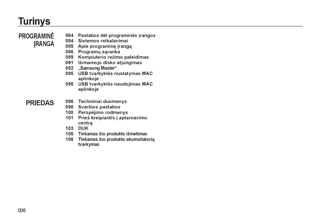 Samsung EC-L310WSBA/RU manual Priedas, 006 