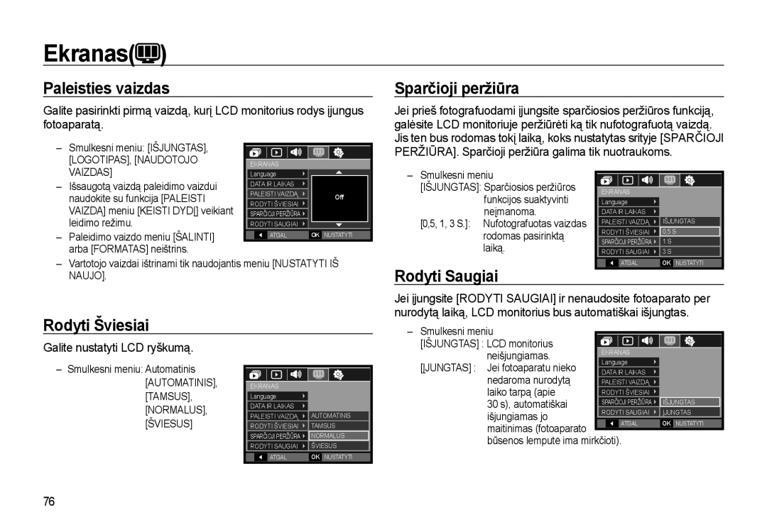 Samsung EC-L310WSBA/RU manual Paleisties vaizdas, Sparčioji peržiūra, Rodyti Saugiai, Rodyti Šviesiai 