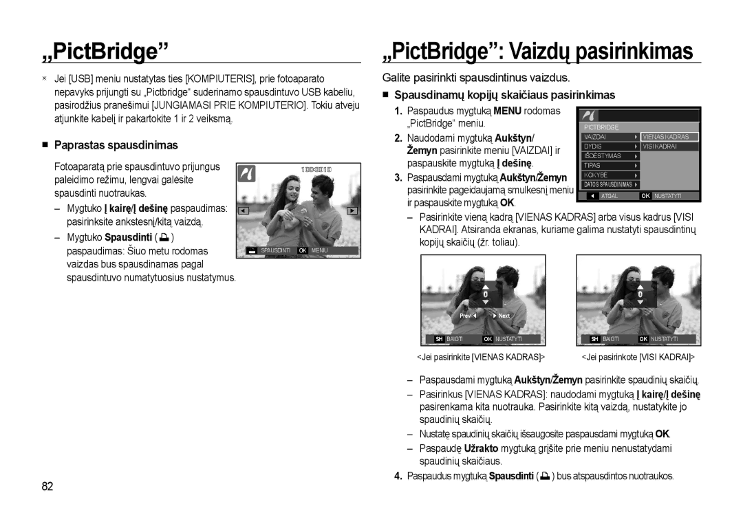 Samsung EC-L310WSBA/RU manual Galite pasirinkti spausdintinus vaizdus, Spausdinamų kopijų skaičiaus pasirinkimas 