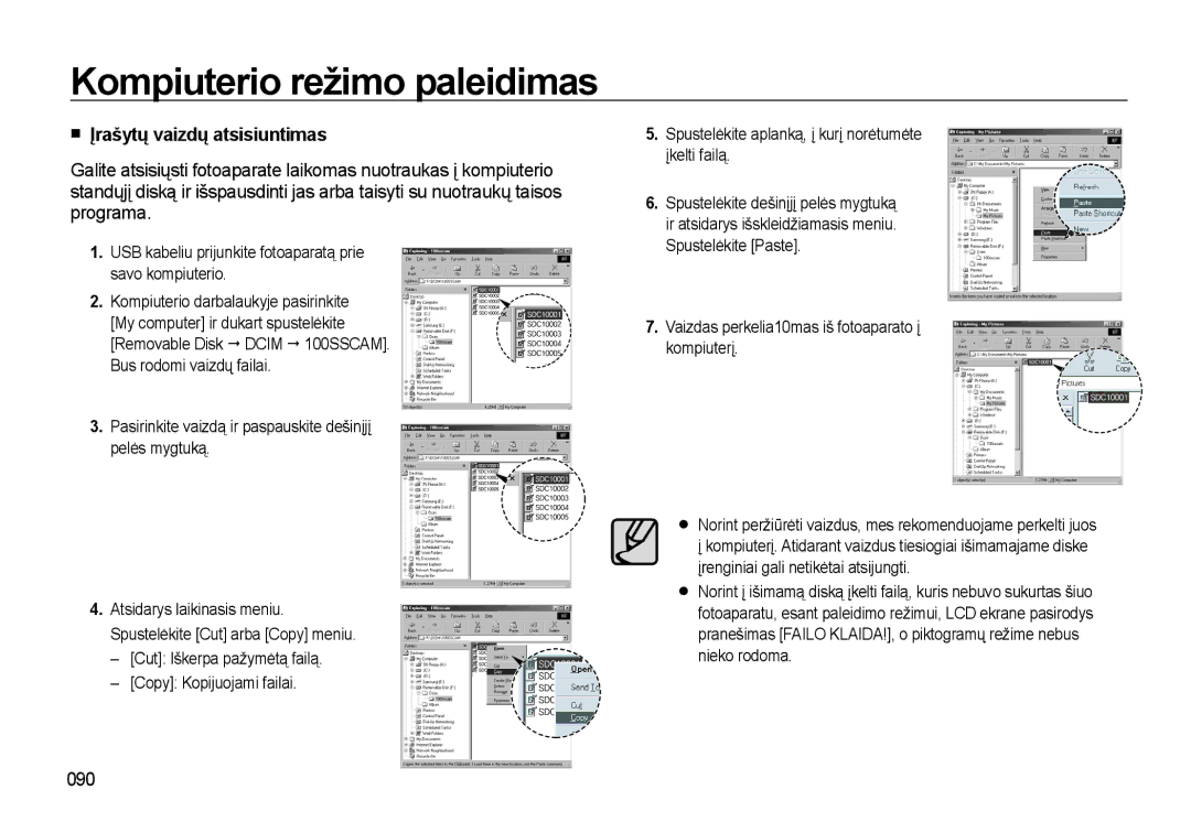 Samsung EC-L310WSBA/RU manual Įrašytų vaizdų atsisiuntimas, 090 