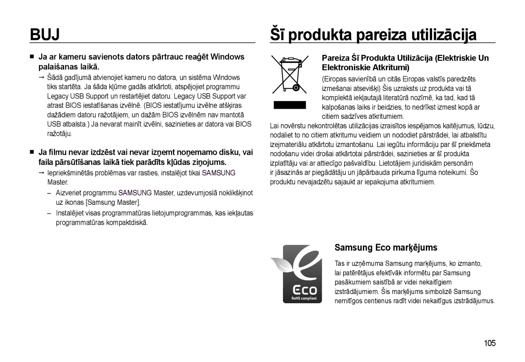 Samsung EC-L310WSBA/RU manual Šī produkta pareiza utilizācija, 105, Citiem sadzīves atkritumiem 