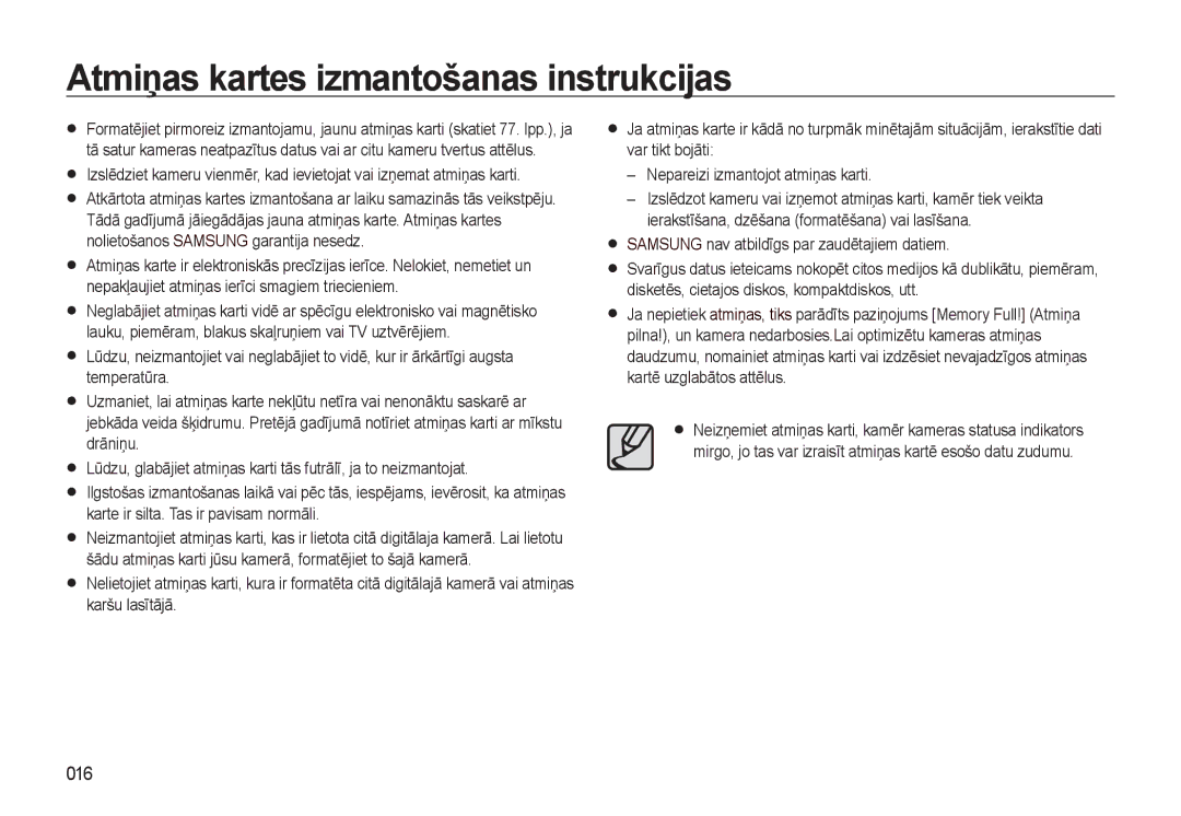 Samsung EC-L310WSBA/RU manual Atmiņas kartes izmantošanas instrukcijas, 016 