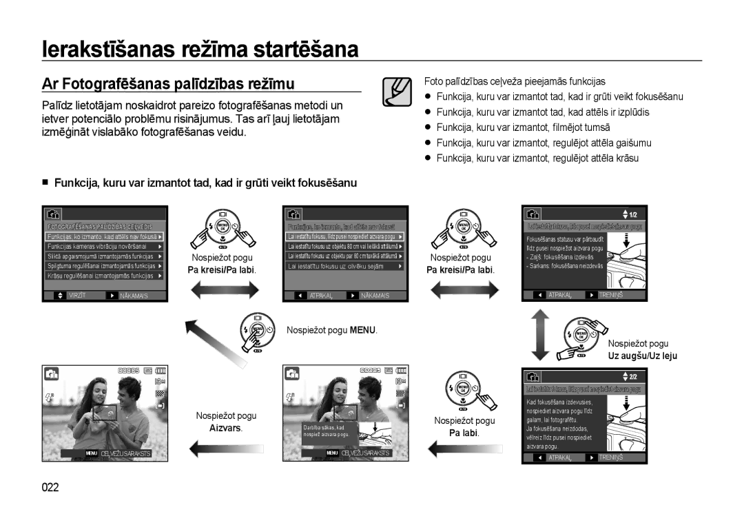 Samsung EC-L310WSBA/RU manual Ar Fotografēšanas palīdzības režīmu, 022 