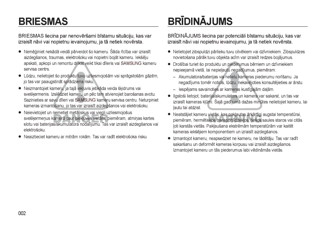 Samsung EC-L310WSBA/RU manual Briesmas, 002 