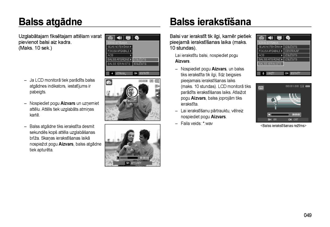 Samsung EC-L310WSBA/RU manual Balss atgādne Balss ierakstīšana, 049 