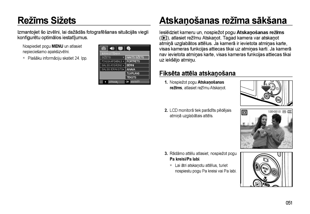 Samsung EC-L310WSBA/RU manual Režīms Sižets, Atskaņošanas režīma sākšana, Fiksēta attēla atskaņošana, 051 