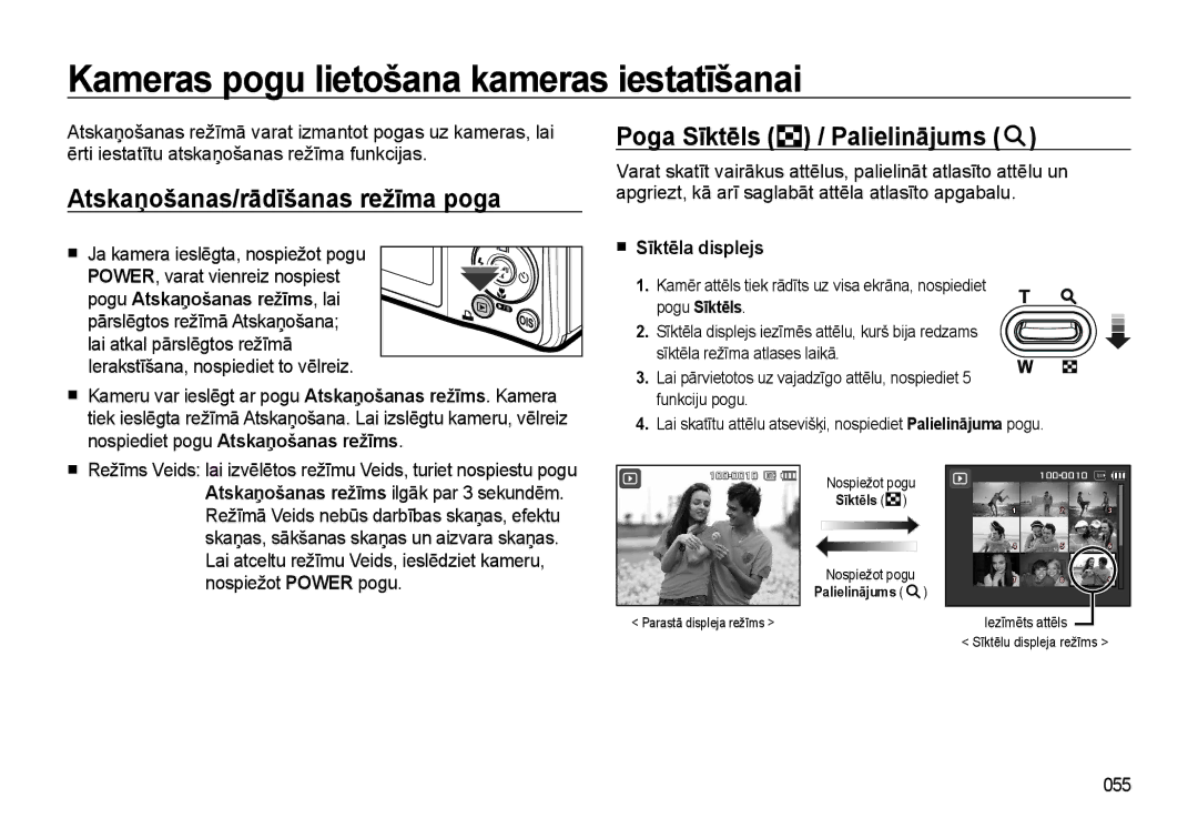 Samsung EC-L310WSBA/RU manual Atskaņošanas/rādīšanas režīma poga, Poga Sīktēls / Palielinājums, „ Sīktēla displejs 