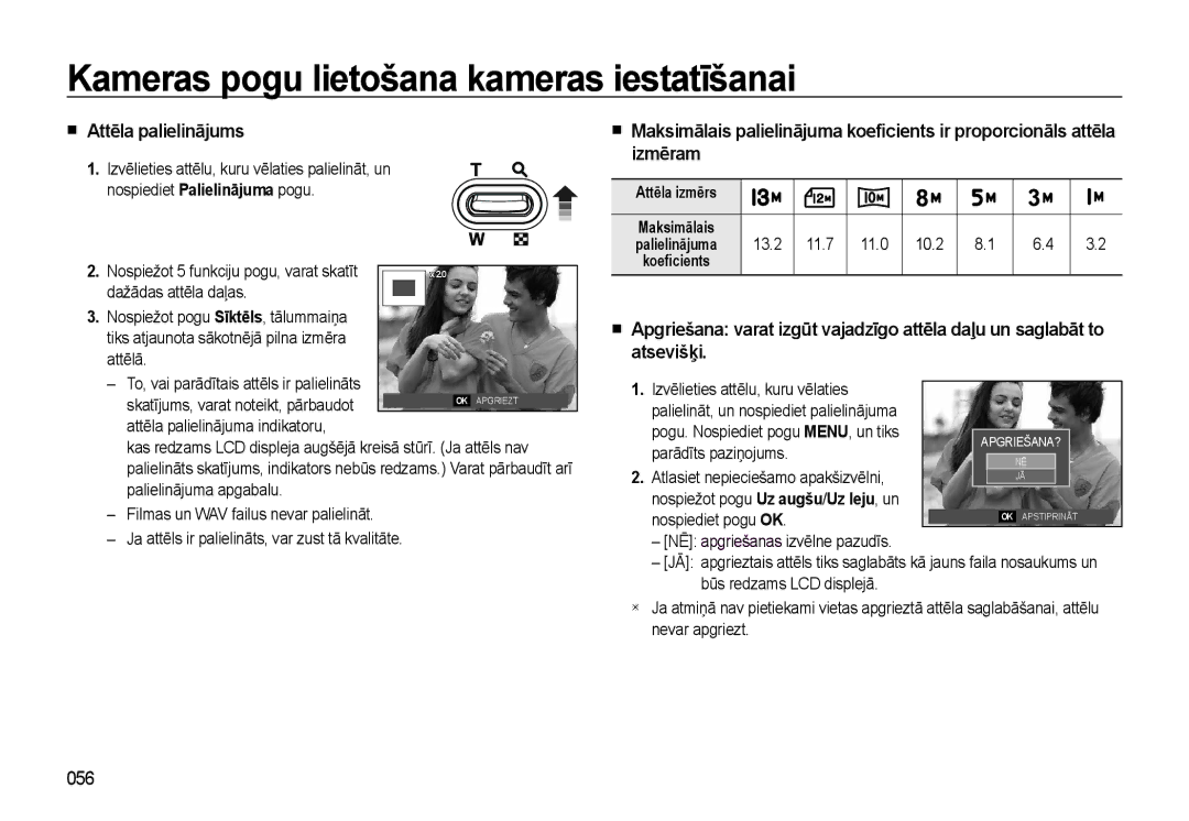 Samsung EC-L310WSBA/RU manual „ Attēla palielinājums, 056, Attēla izmērs, 13.2 11.7 11.0 10.2 