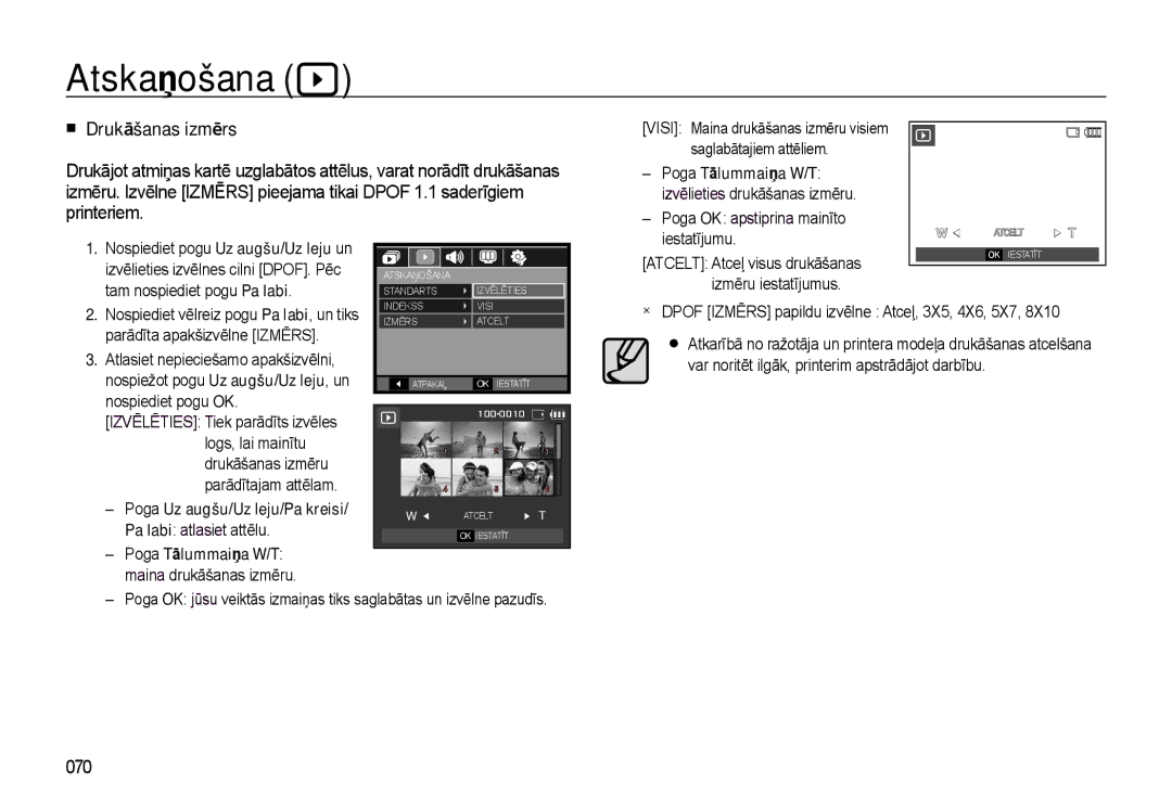 Samsung EC-L310WSBA/RU manual „ Drukāšanas izmērs, 070, Poga Tālummaiņa W/T 