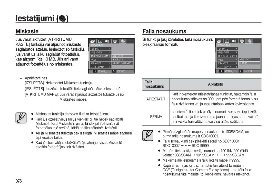 Samsung EC-L310WSBA/RU manual Miskaste Faila nosaukums, 078, Faila Apraksts Nosaukums 