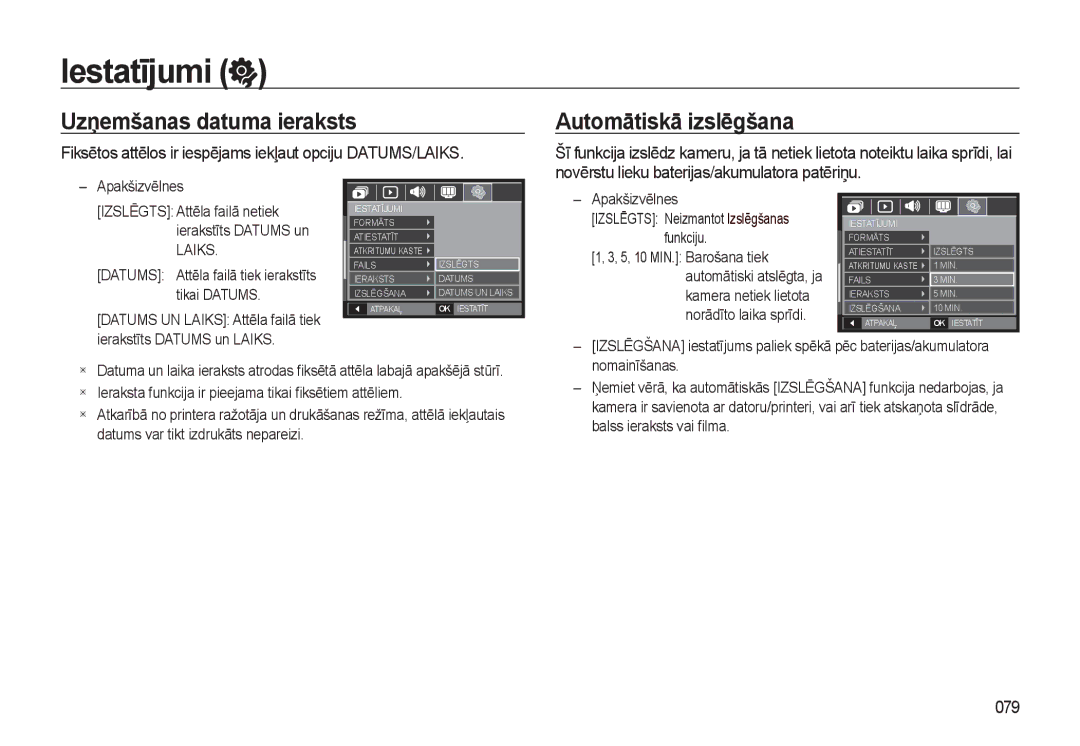 Samsung EC-L310WSBA/RU manual Iestatījumi, 079 