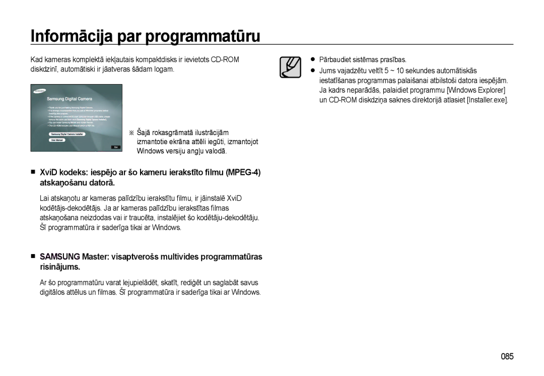 Samsung EC-L310WSBA/RU manual Informācija par programmatūru, 085 