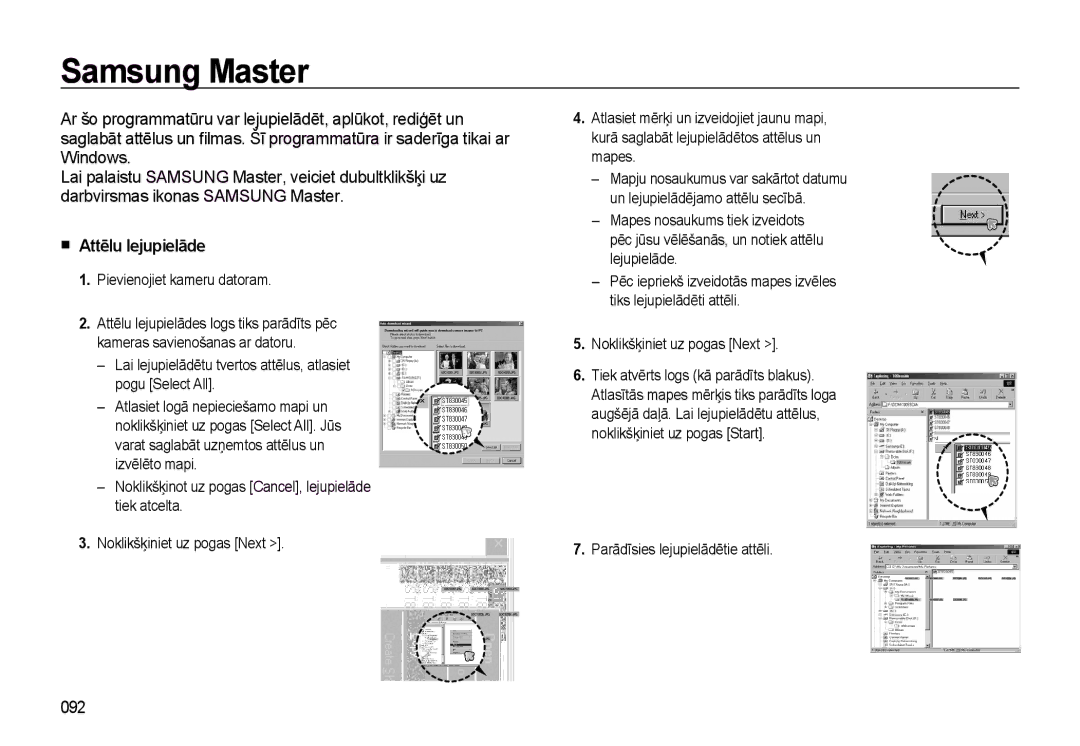 Samsung EC-L310WSBA/RU manual Samsung Master, Attēlu lejupielāde, 092, Pievienojiet kameru datoram 