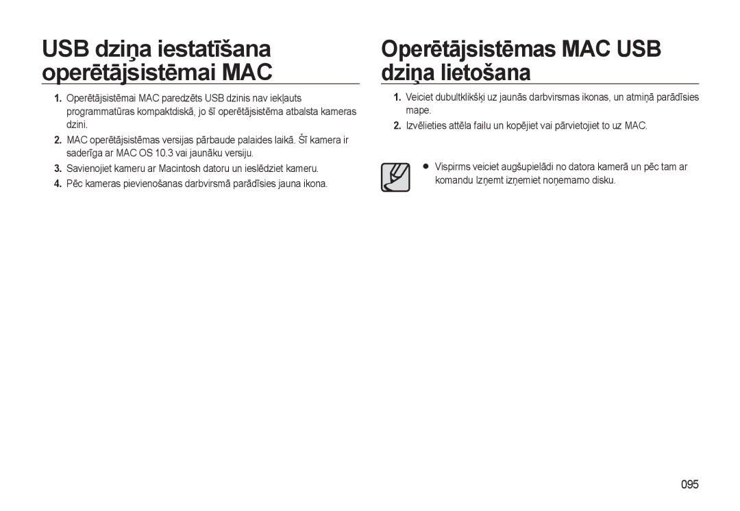 Samsung EC-L310WSBA/RU manual Operētājsistēmas MAC USB dziņa lietošana, 095 